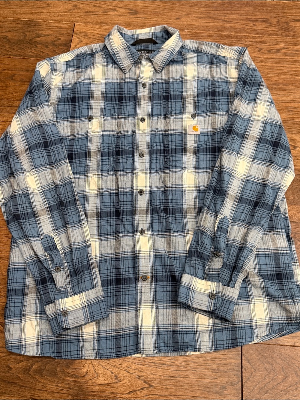 Carhartt Rugged Flex Relaxed Fit Blue Plaid Woven Button-Up Long Sleeve Shirt L
